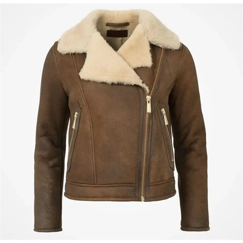 Zendaya Coleman Sheepskin Coat Style Brown Leather