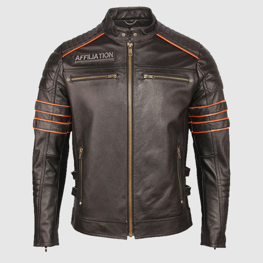 Vintage Retro Affiliation Skull Embroidered Leather Jacket