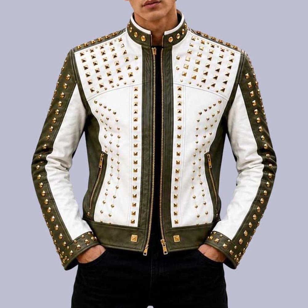 Studded Leather Biker Jacket Punk Rock Rivet Moto Coat