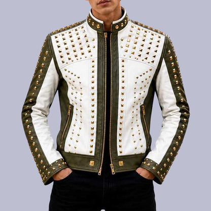 Studded Leather Biker Jacket Punk Rock Rivet Moto Coat