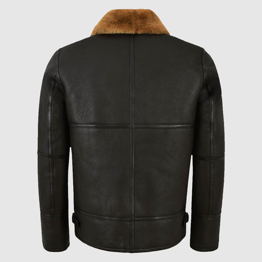Traditional Black Shearling Jacket For Men