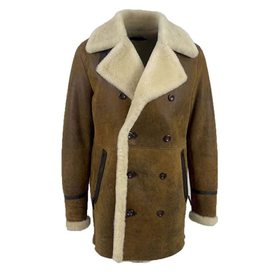 Distressed Shearling Trench Coat