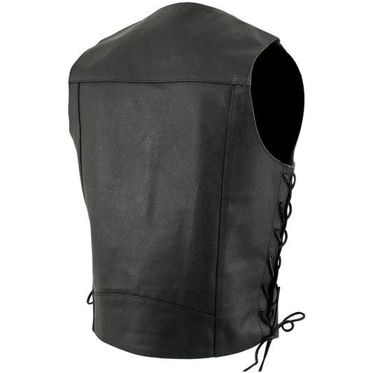 USA Leather 1202 Men's Black Classic ‘Laced’ Leather Vest