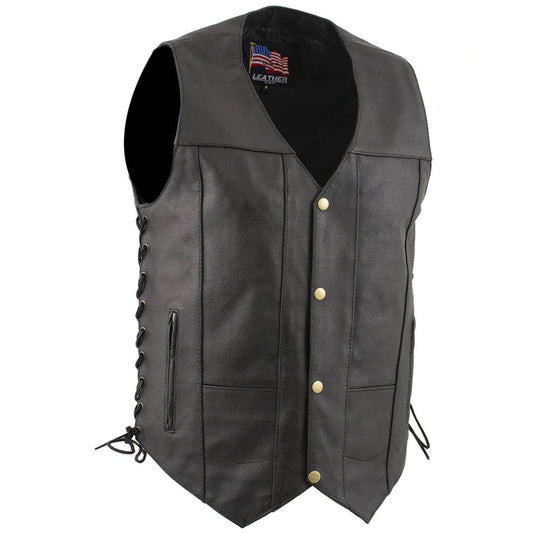 USA Leather 1204 Men's Black 'Dime' Classic Leather Vest with Side Laces