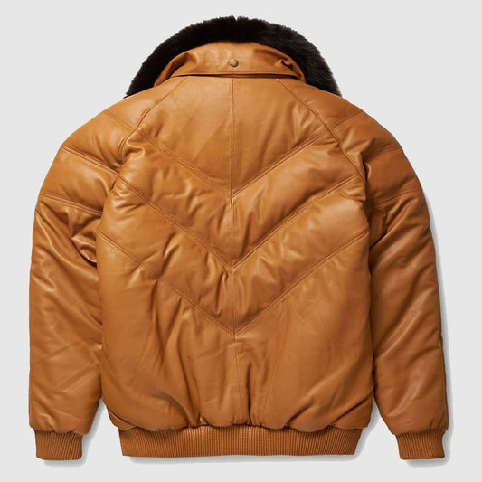 V-Bomber Leather Jacket Brown