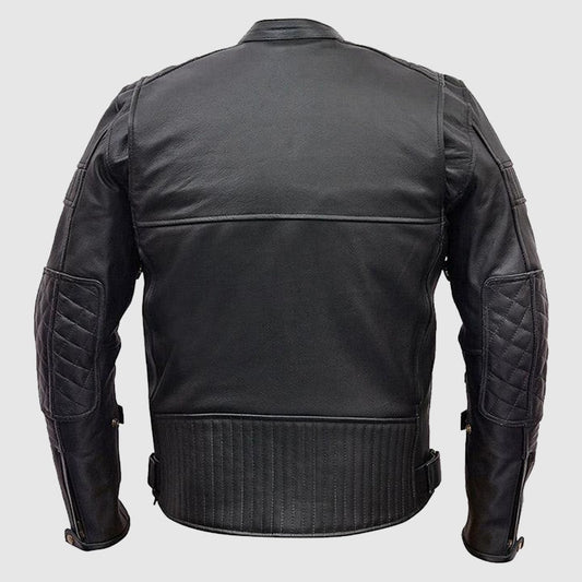 Vented Black Cowhide Leather Biker Motorcycle Scooter Jacket