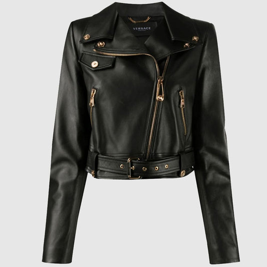 Leather Cropped Biker Jacket Fashion Jacket