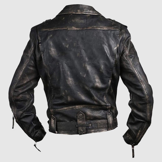 Vintage Cafe Racer Distressed Black Leather Jacket