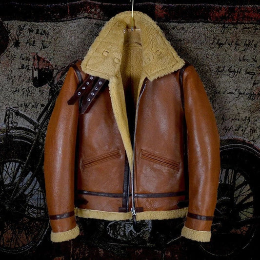 Vintage Classic Real Fur Brown Pilot Jacket Men