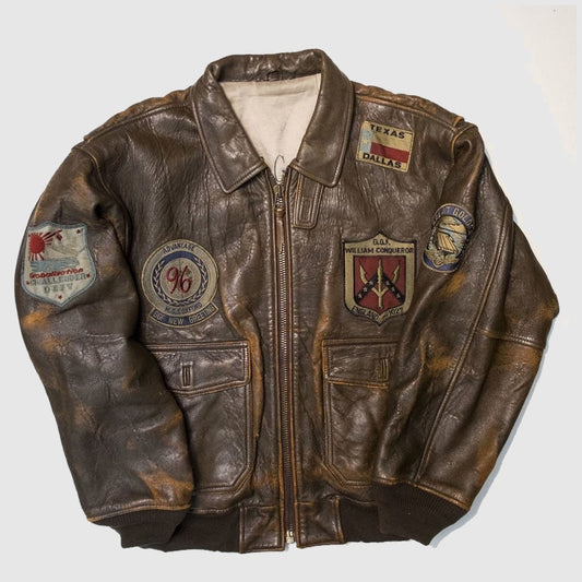 Vintage top gun military flight bomber distressed leather jacket
