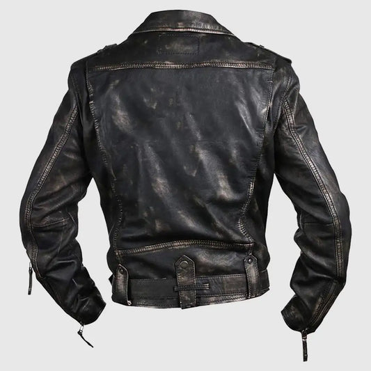 Vintage Cafe Racer Distressed Black Leather Jacket