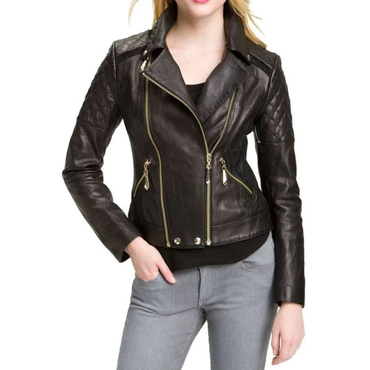 WOMEN VINTAGE DARK BROWN LEATHER FASHION JACKET