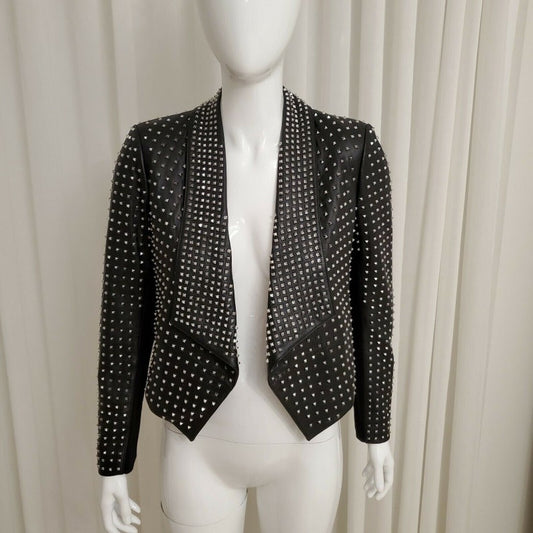 Women fashion Black Leather Studded Jacket