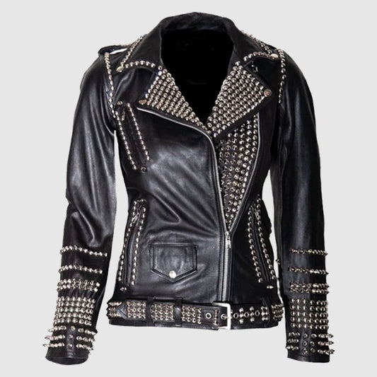 Women Black Studded Leather Jacket
