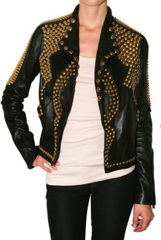 Golden Studded Leather Jacket