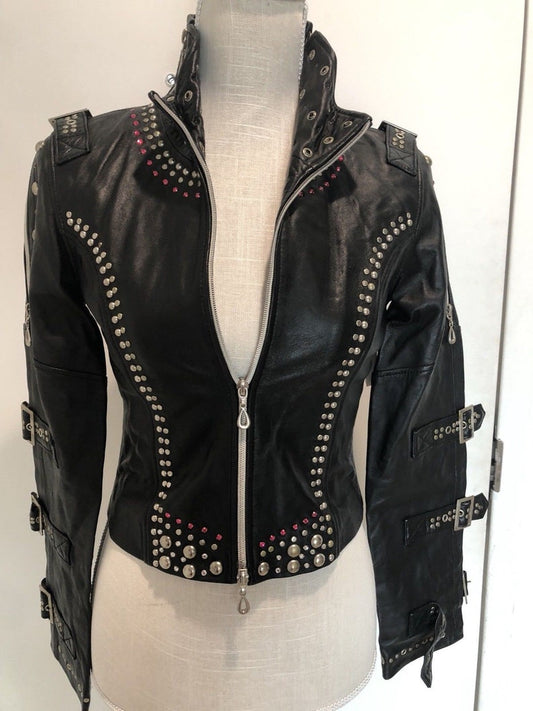 Women Multi Studded Leather Jacket