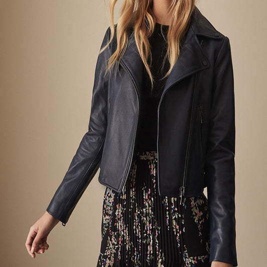 Navy Blue Leather Jacket