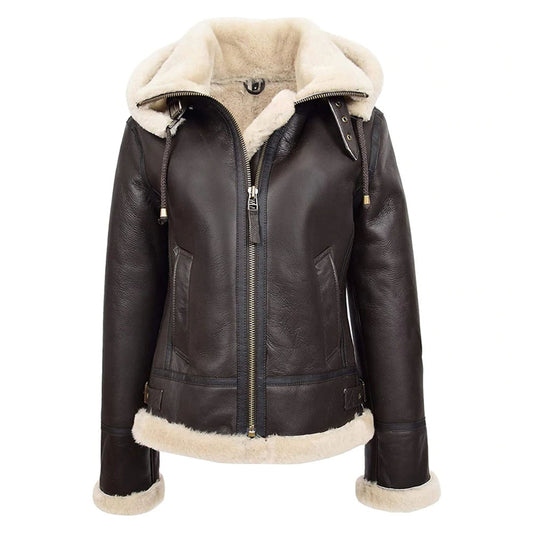 Flying Jacket Brown Hooded Shearling B3 Pilot Aviator Coat