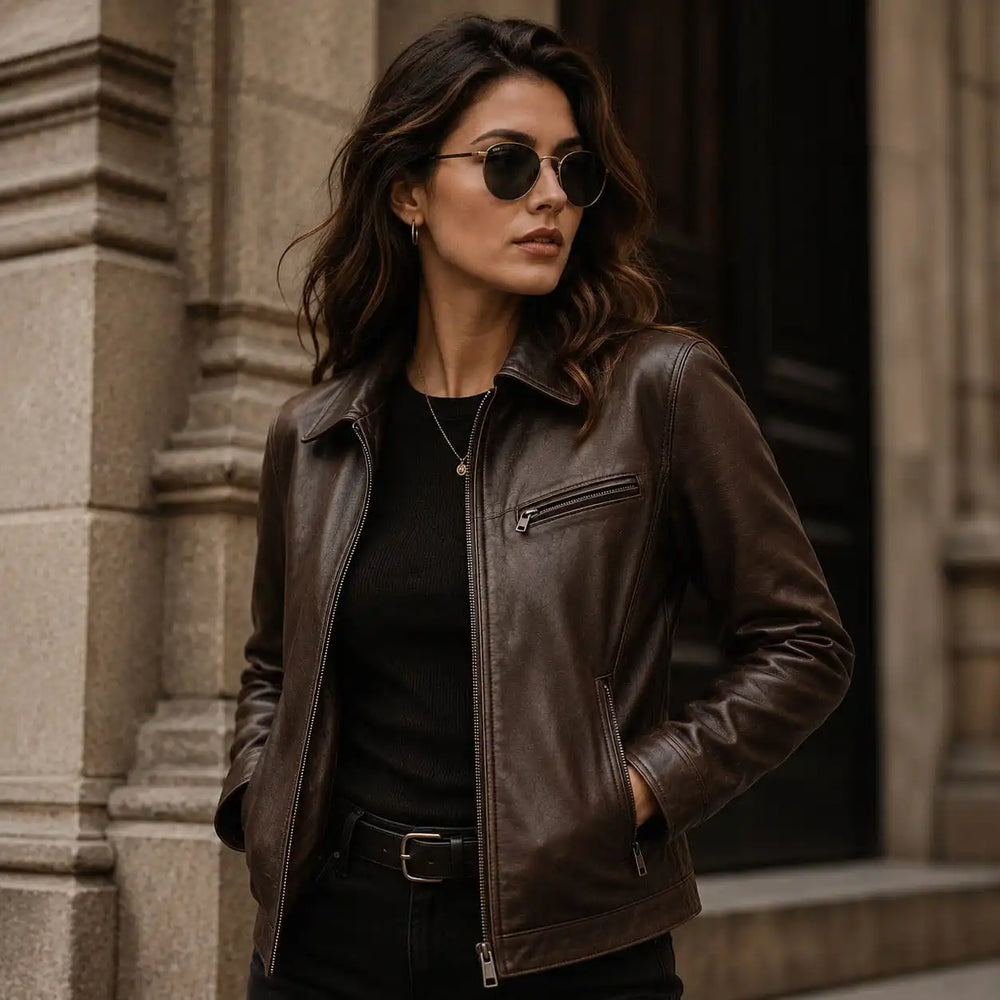 Women classic leather jacket collection