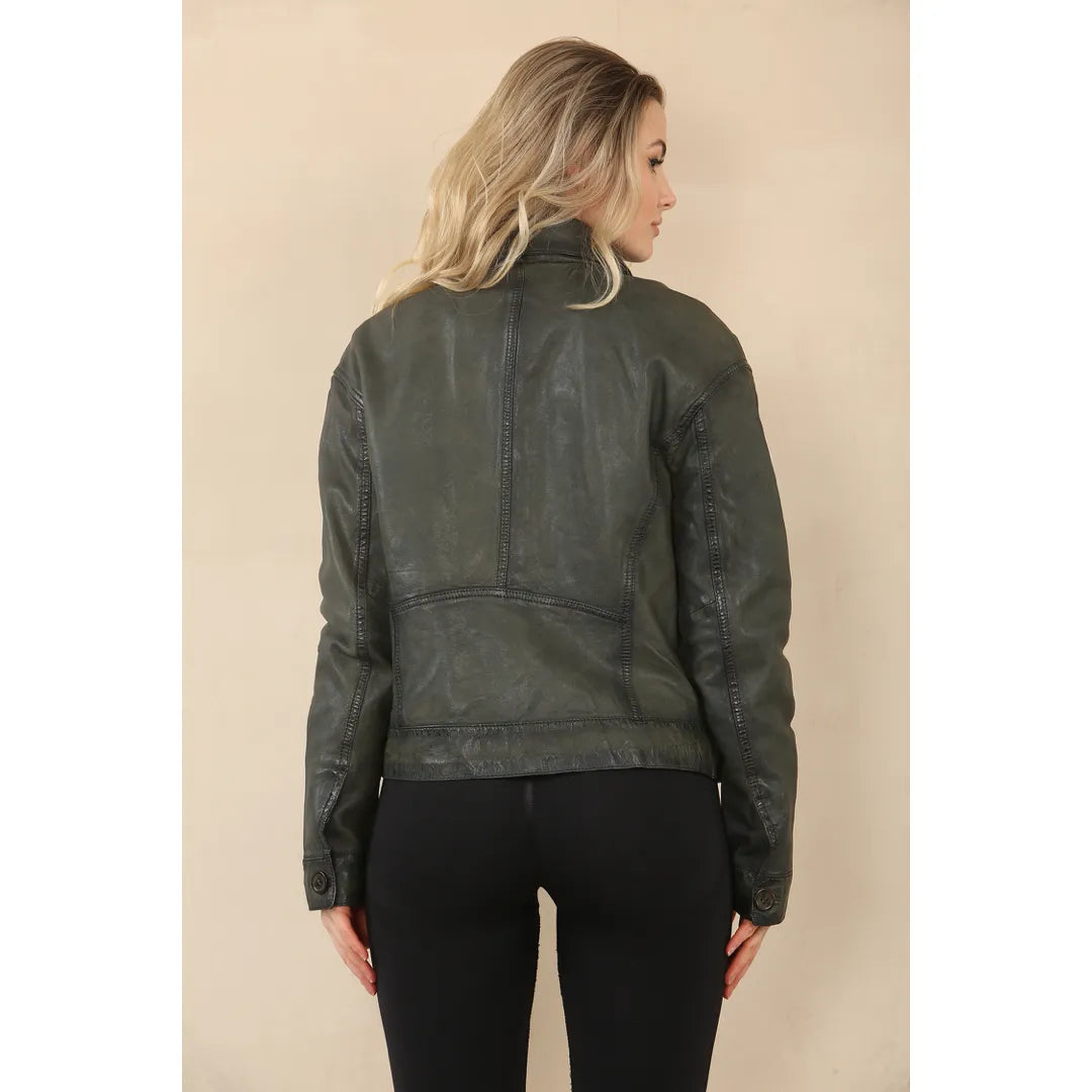 Women's Retro Classic Collar Biker Leather Jacket