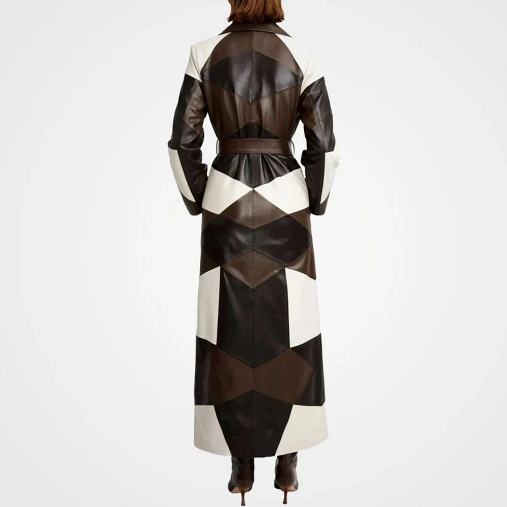 Women's Three-Tone Patchwork Leather Overcoat