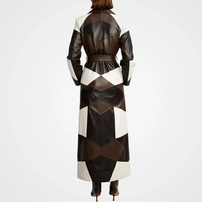 Women's Three-Tone Patchwork Leather Overcoat