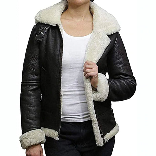 B3 WWII Fur Leather Aviator Shearling Jacket