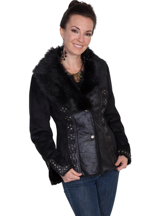 Black Faux Fur studded leather Jacket
