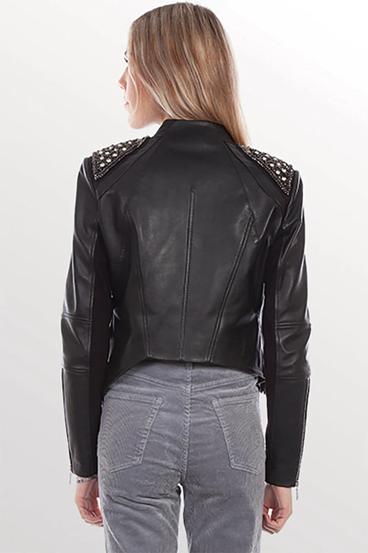 Black Fringe Studded leather Jacket