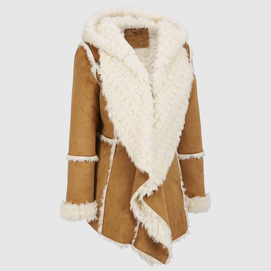 Suede Overcoat With Hood Sheepskin Jacket