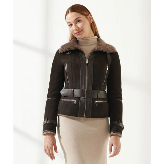 Women's Choco Brown Shearling Leather Jacket