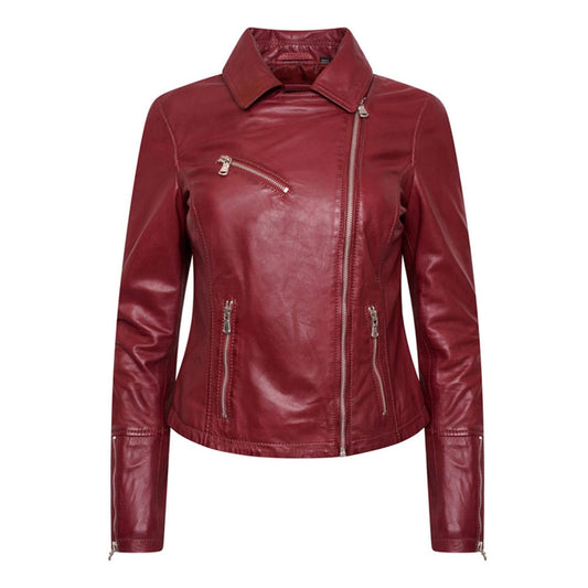 Women’s Chrome-Free Red Leather Biker Jacket