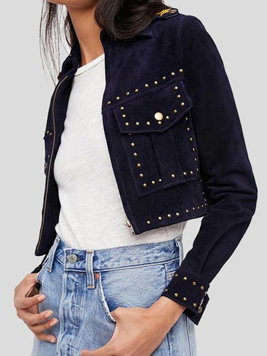 Women Leather Jacket with Studs