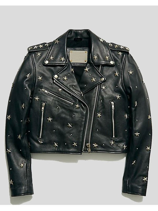 Black Cropped Studded Leather Jacket