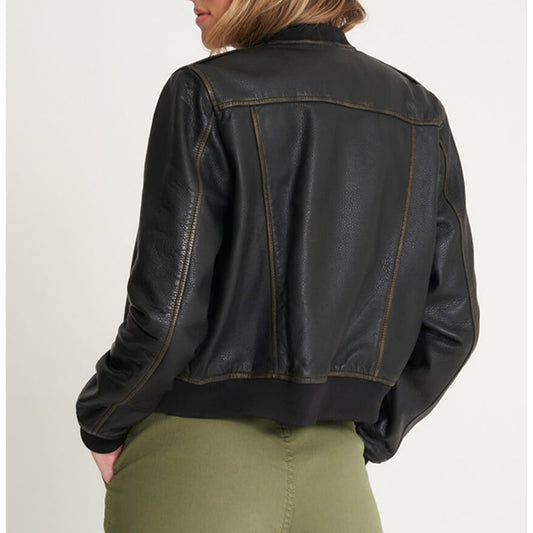 Women’s Cropped Washed Leather Bomber Jacket