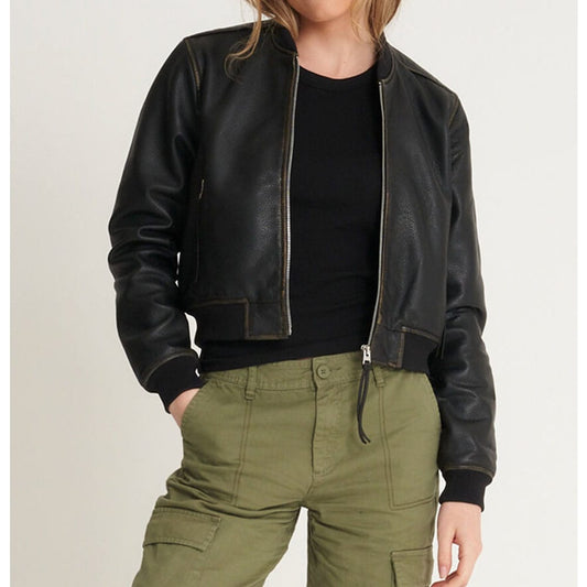 Washed Leather Bomber Jacket