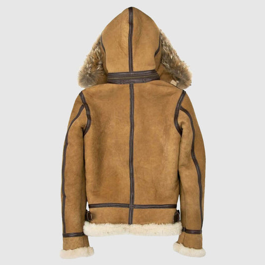 Hooded B-3 Bomber Jacket, shearling leather jacket