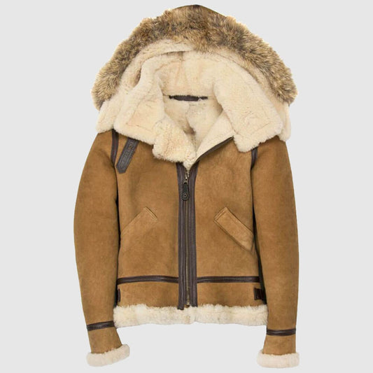Women’s Hooded B-3 Bomber leather Jacket