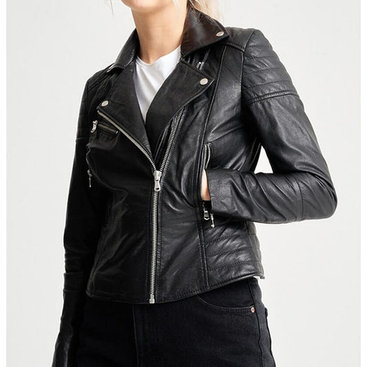 Women’s Leather Jacket with Textured Detail – Clara