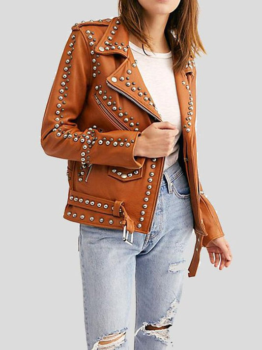 Moto Biker Studded Leather Jacket