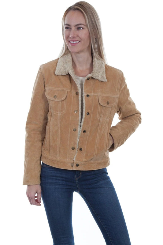 Rust Suede Faux Fur Jean Jacket