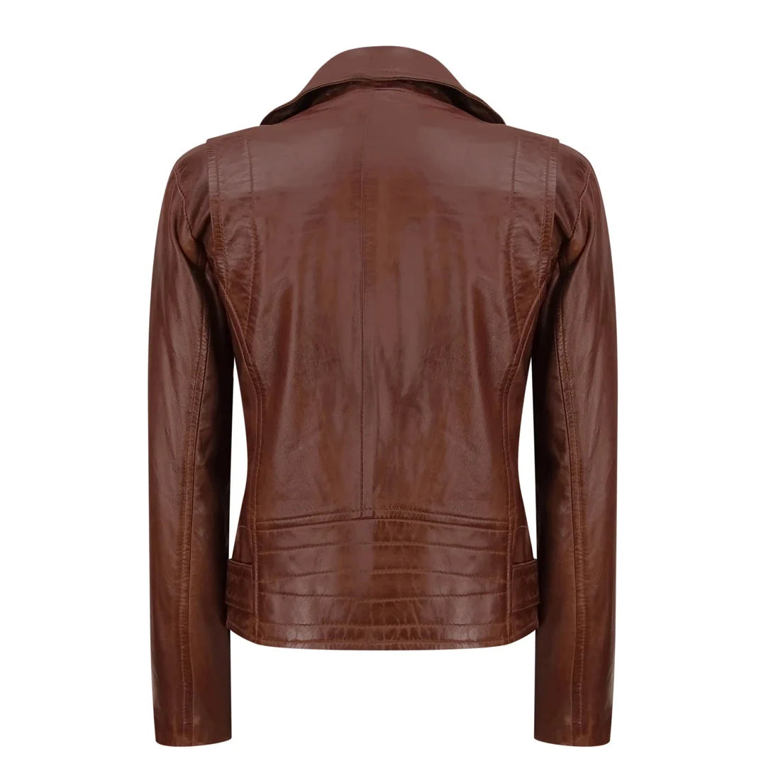 Women's Leather Brown Biker Jacket