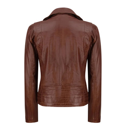 Women's Leather Brown Biker Jacket