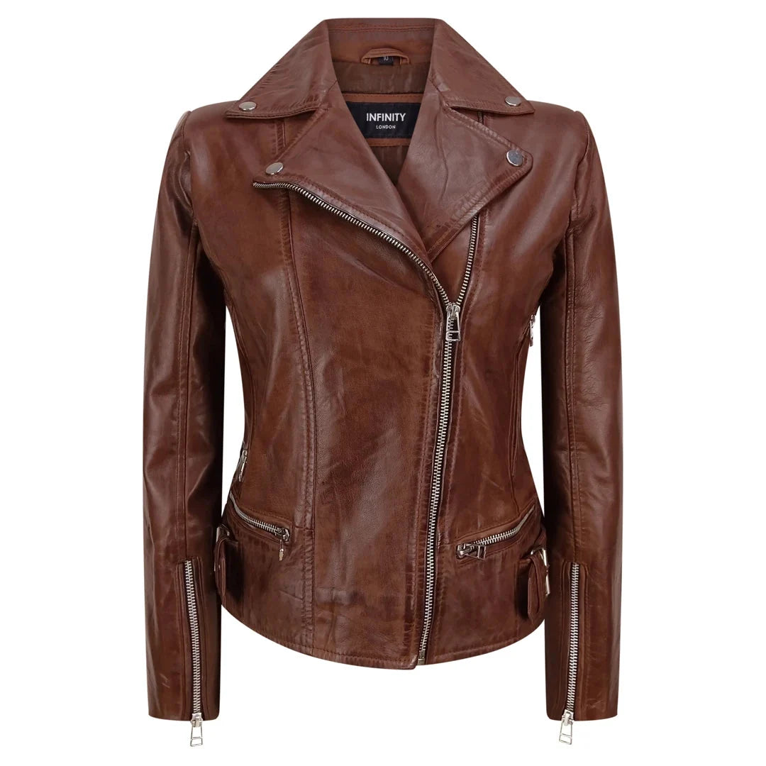 Women's Leather Brown Biker Jacket
