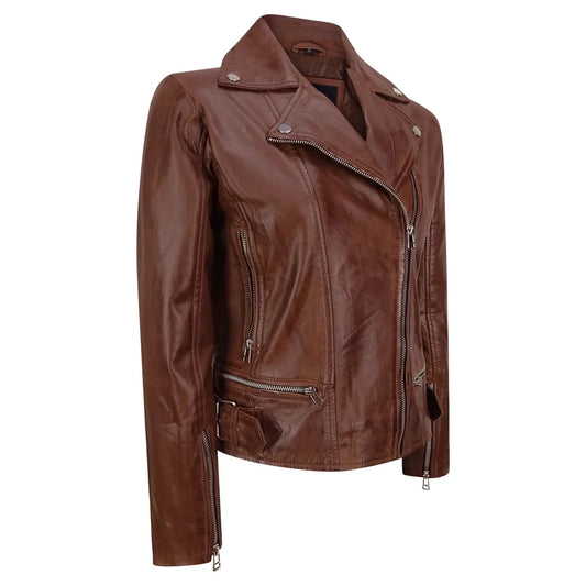 Women's Leather Brown Biker Jacket