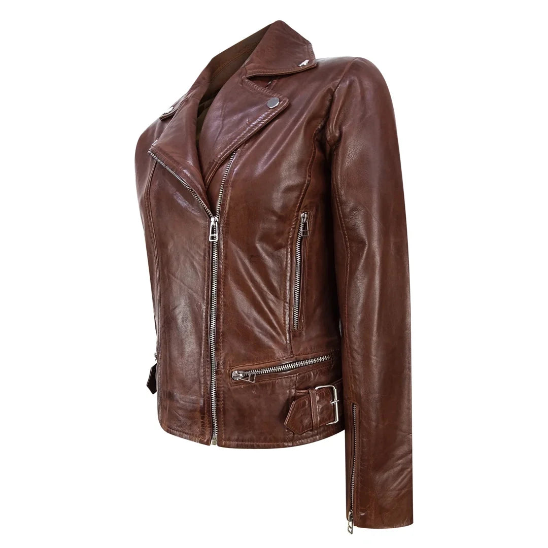 Women's Leather Brown Biker Jacket