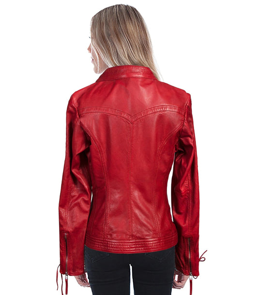 Red Lamb Leather Laced Sleeve Jacket women