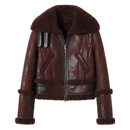 shearling Moto Jacket Brown
