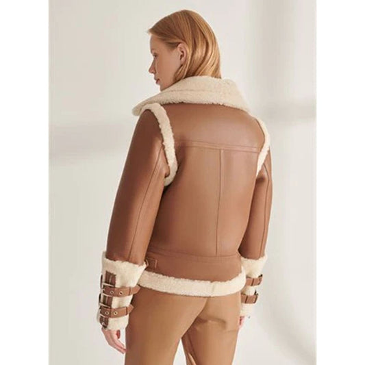 Women's Sports Brown Shearling Jacket