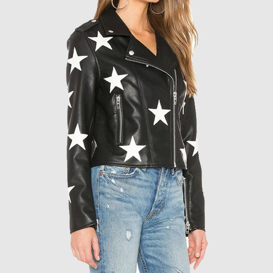 Star Vegan Black Biker Leather Jacket